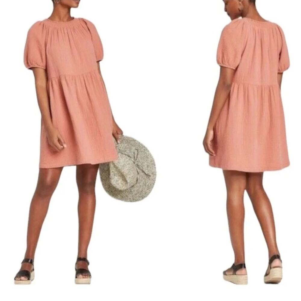 Universal Thread Vermillion Brown Cottagecore Babydoll Puff Sleeve Dress M